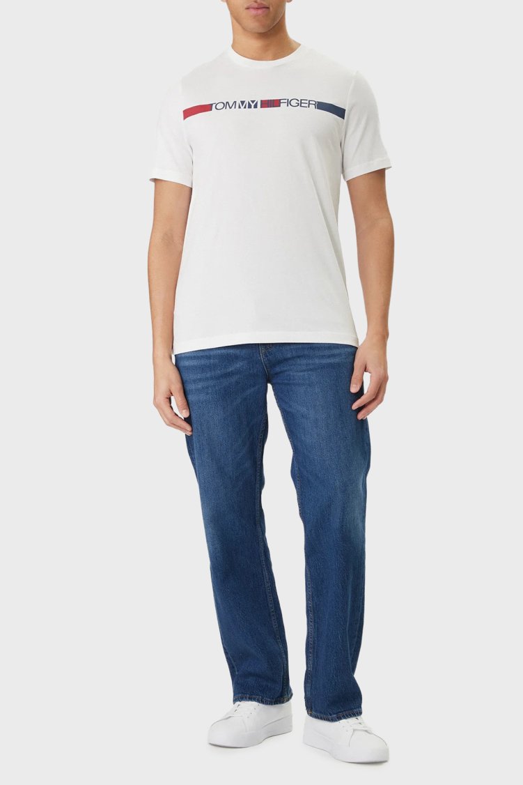Tommy Hilfiger Logolu % 100 Pamuk Bisiklet Yaka Erkek T Shirt MW0MW42368 YBR BEYAZ - Tommy Hilfiger (1)