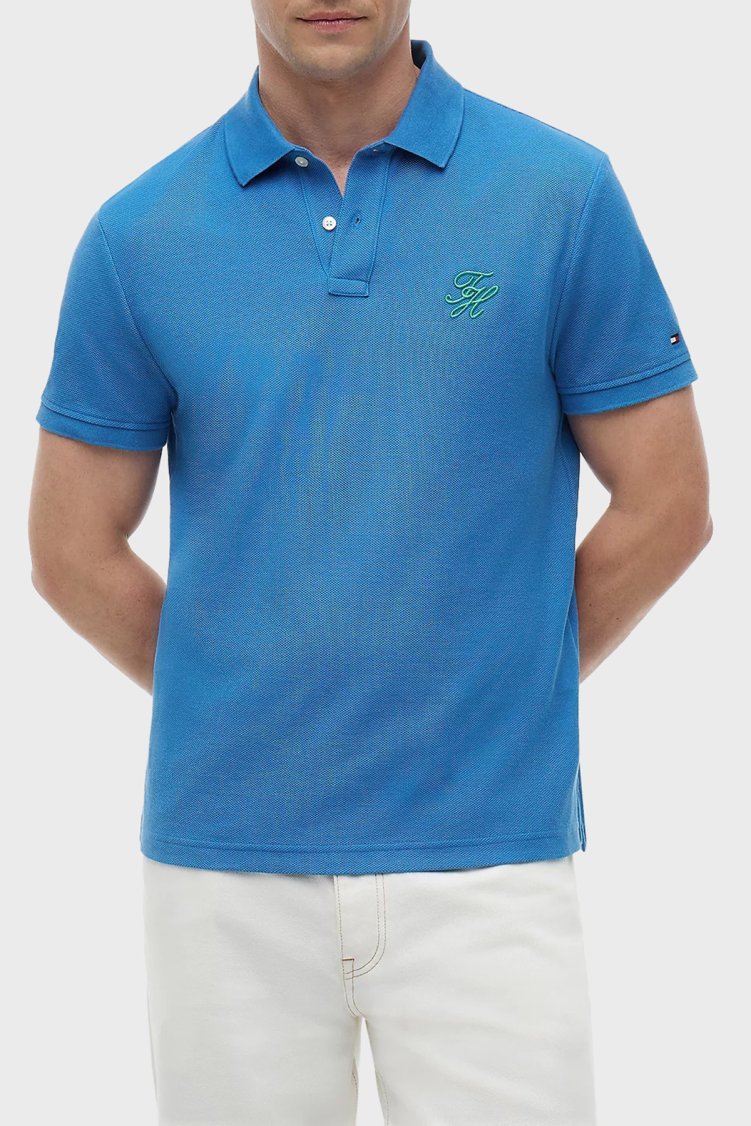 Tommy Hilfiger Logolu % 100 Pamuk Düğmeli Erkek Polo Yaka T Shirt MW0MW43046 C4U MAVİ - Tommy Hilfiger