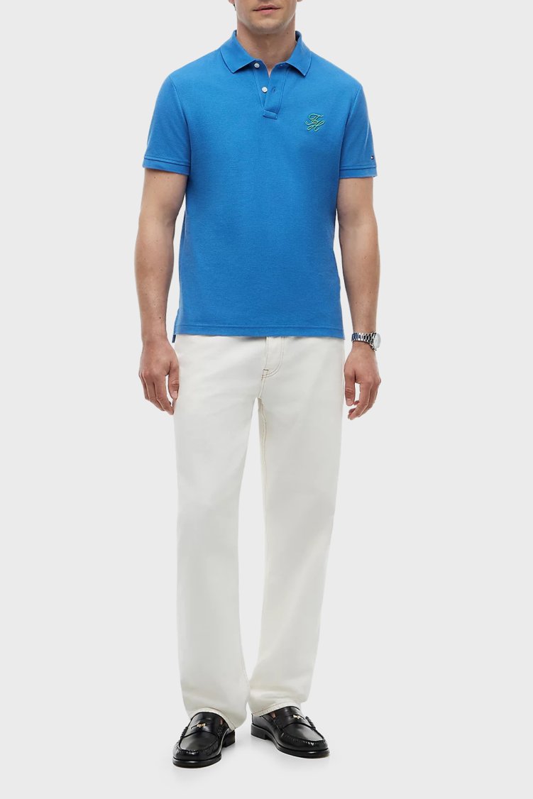 Tommy Hilfiger Logolu % 100 Pamuk Düğmeli Erkek Polo Yaka T Shirt MW0MW43046 C4U MAVİ - Tommy Hilfiger (1)