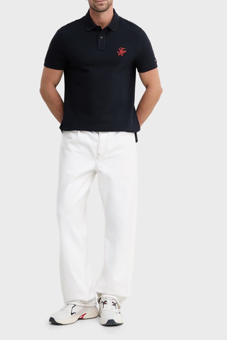 Tommy Hilfiger Logolu % 100 Pamuk Düğmeli Erkek Polo Yaka T Shirt MW0MW43046 DW5 LACİVERT - Tommy Hilfiger (1)