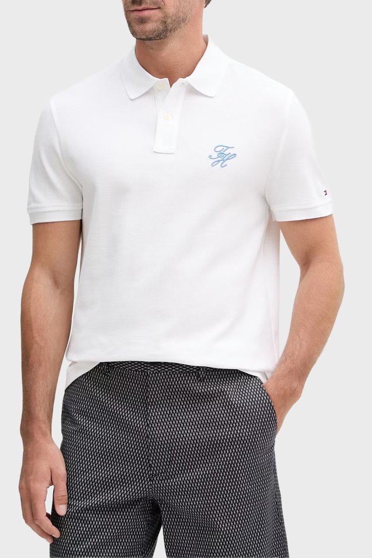 Tommy Hilfiger Logolu % 100 Pamuk Düğmeli Erkek Polo Yaka T Shirt MW0MW43046 YBR BEYAZ - Tommy Hilfiger