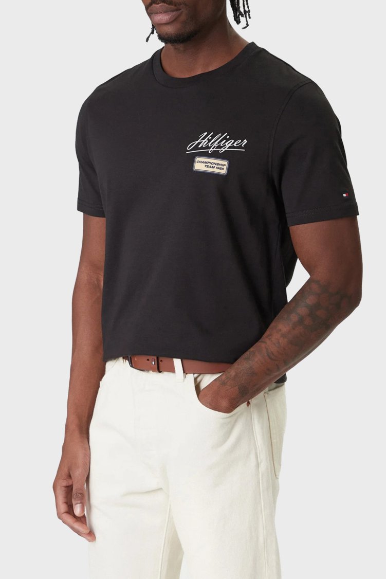 Tommy Hilfiger Logolu % 100 Pamuk Regular Fit Bisiklet Yaka Erkek T Shirt MW0MW41471 BDS SİYAH - Tommy Hilfiger