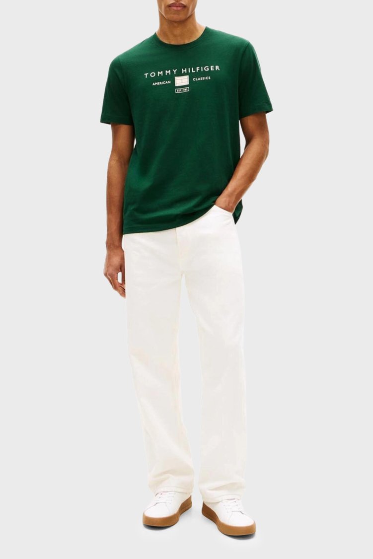 Tommy Hilfiger Logolu % 100 Pamuk Regular Fit Bisiklet Yaka Erkek T Shirt MW0MW42365 MBN YEŞİL - Tommy Hilfiger (1)