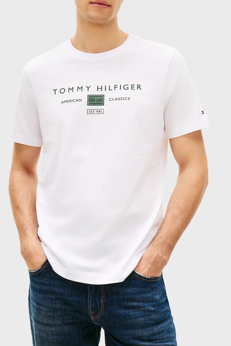 Tommy Hilfiger Logolu % 100 Pamuk Regular Fit Bisiklet Yaka Erkek T Shirt MW0MW42365 YBR BEYAZ - Tommy Hilfiger