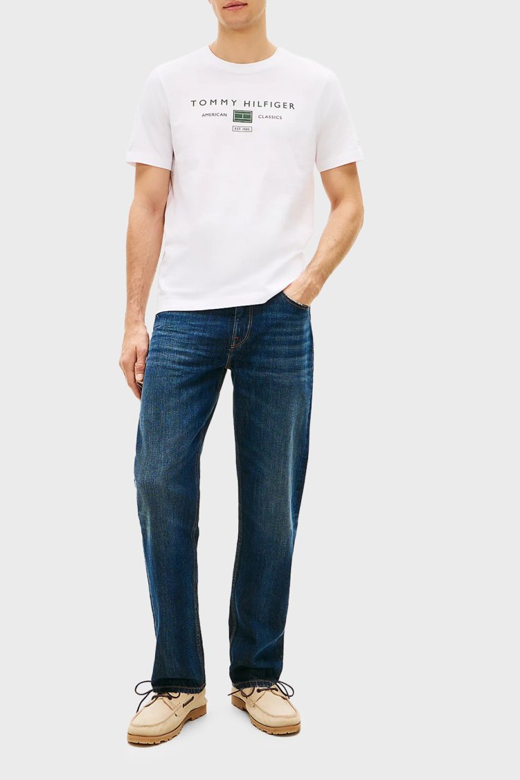Tommy Hilfiger Logolu % 100 Pamuk Regular Fit Bisiklet Yaka Erkek T Shirt MW0MW42365 YBR BEYAZ - Tommy Hilfiger (1)