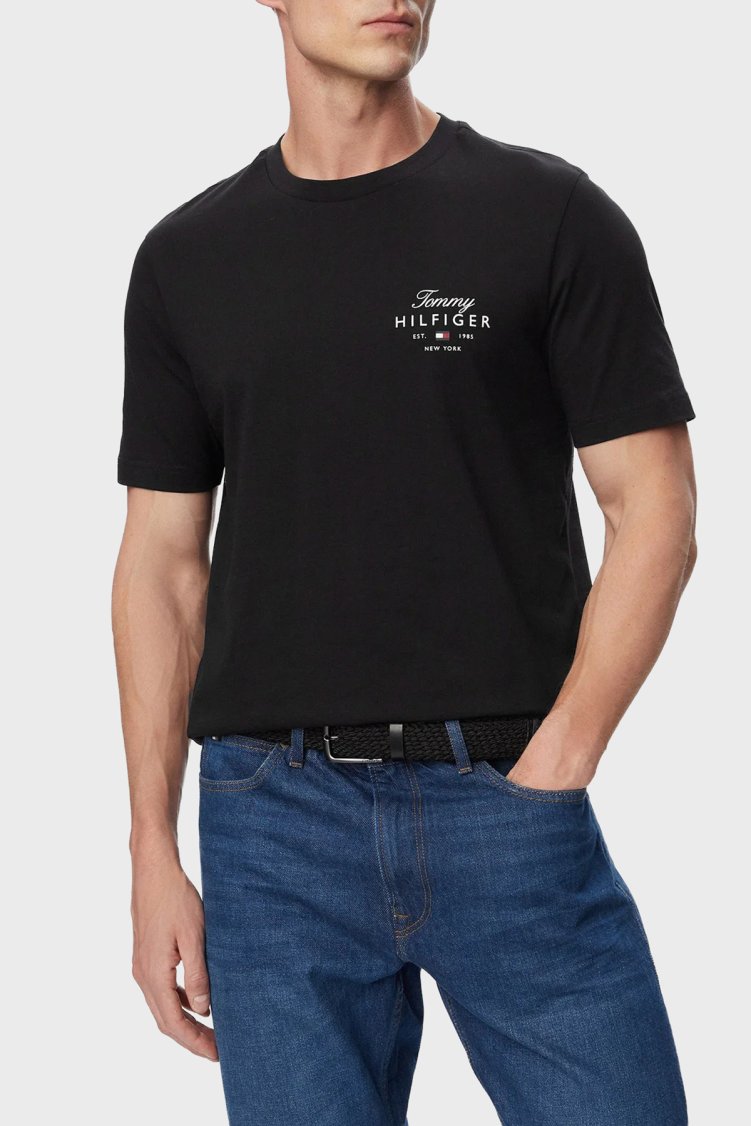 Tommy Hilfiger Logolu % 100 Pamuk Regular Fit Bisiklet Yaka Erkek T Shirt MW0MW43224 BDS Siyah - Tommy Hilfiger