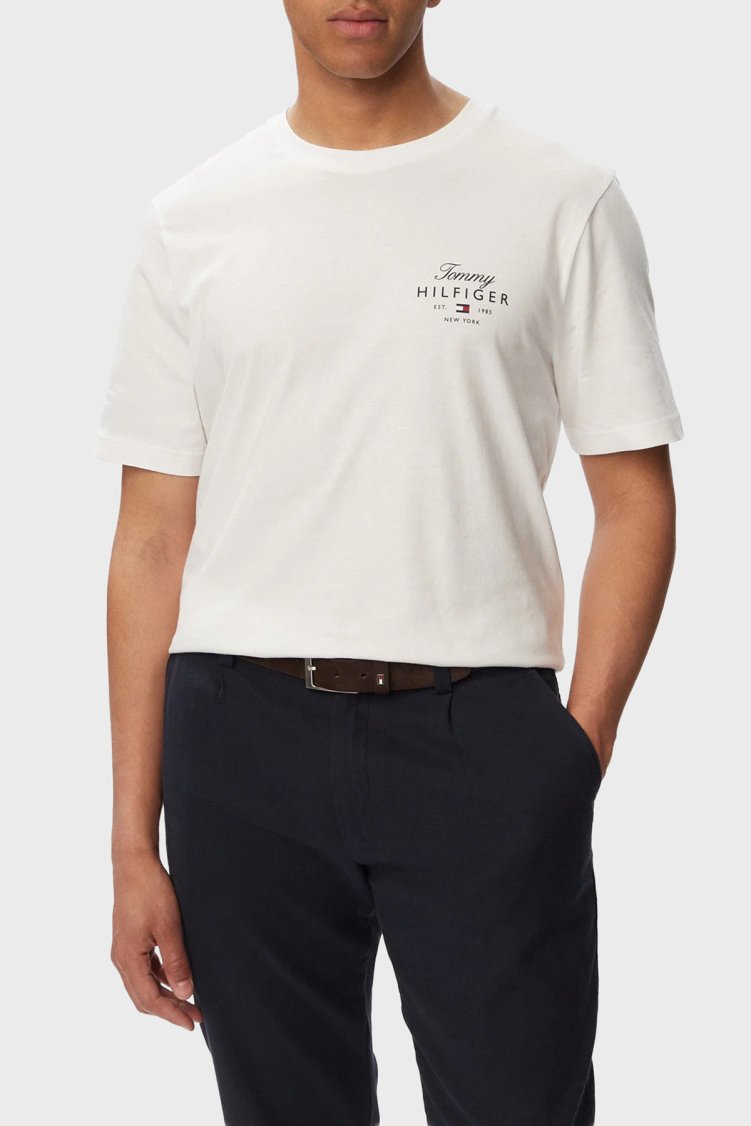 Tommy Hilfiger Logolu % 100 Pamuk Regular Fit Bisiklet Yaka Erkek T Shirt MW0MW43224 YBR Beyaz - Tommy Hilfiger