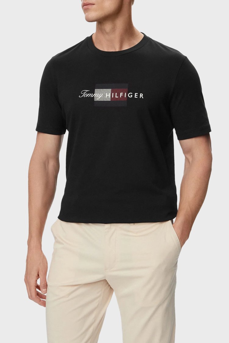 Tommy Hilfiger Logolu % 100 Pamuk Regular Fit Bisiklet Yaka Erkek T Shirt MW0MW43226 BDS Siyah - Tommy Hilfiger