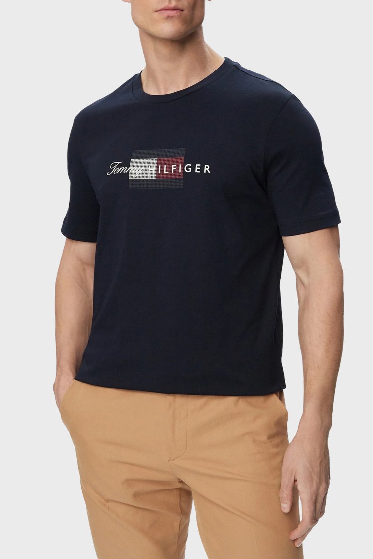 Tommy Hilfiger Logolu % 100 Pamuk Regular Fit Bisiklet Yaka Erkek T Shirt MW0MW43226 DW5 Lacivert - Tommy Hilfiger
