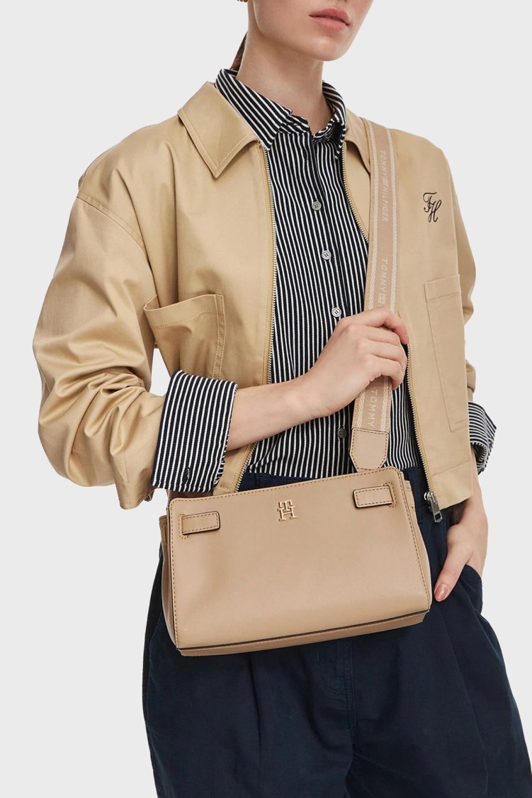 Tommy Hilfiger Logolu Ayarlanabilir Askılı Kadın Çanta AW0AW19065 ACC Bej - Tommy Hilfiger (1)