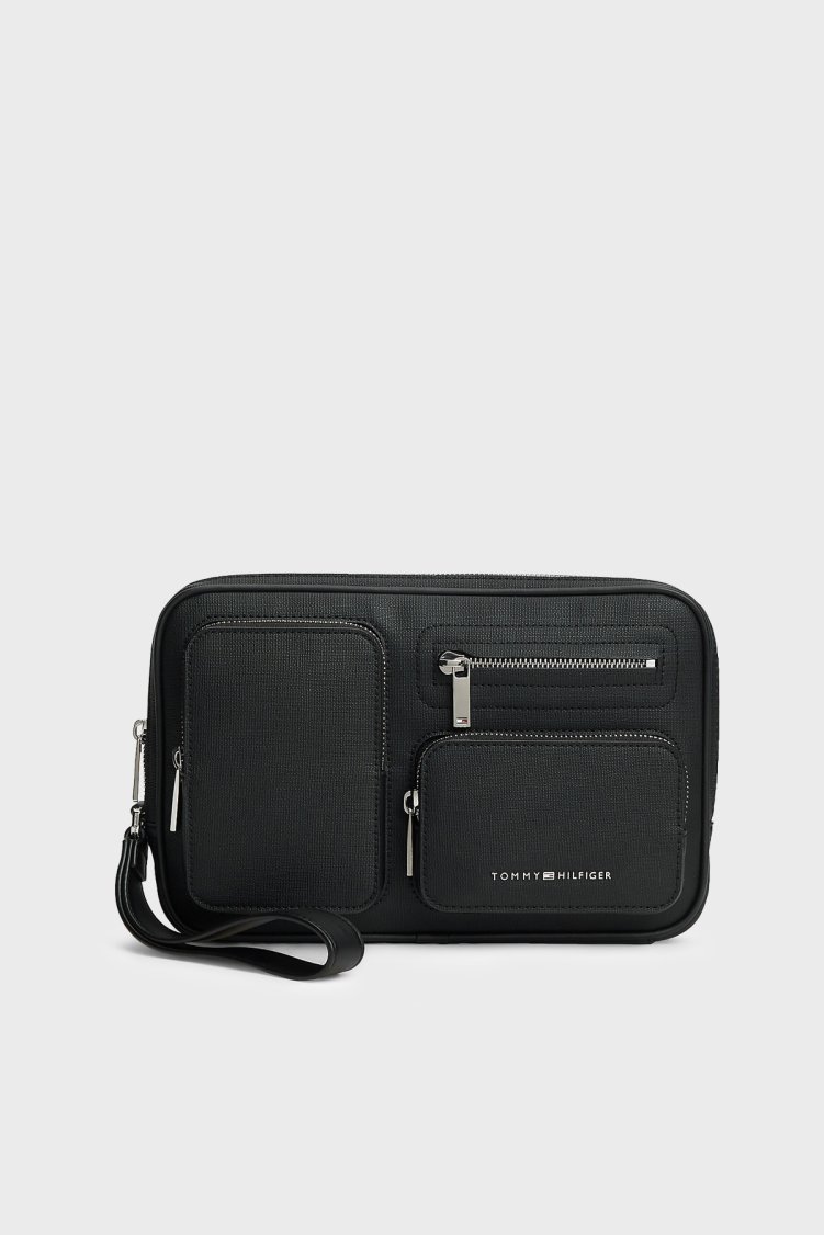 Tommy Hilfiger Logolu Bilek Askılı Aksesuar Erkek Çanta AM0AM14482 BDS Siyah - Tommy Hilfiger