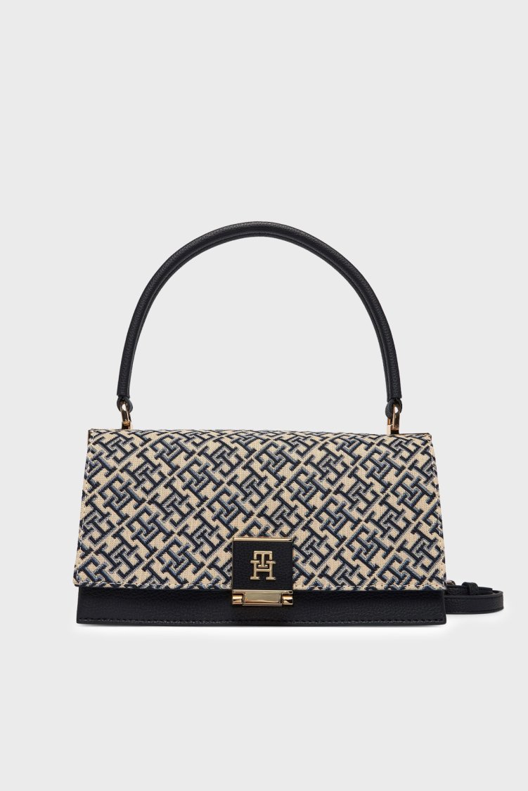 Tommy Hilfiger Logolu Çıkarılabilir Askılı Kadın Çanta AW0AW18638 0GY BEJ-MAVİ - Tommy Hilfiger