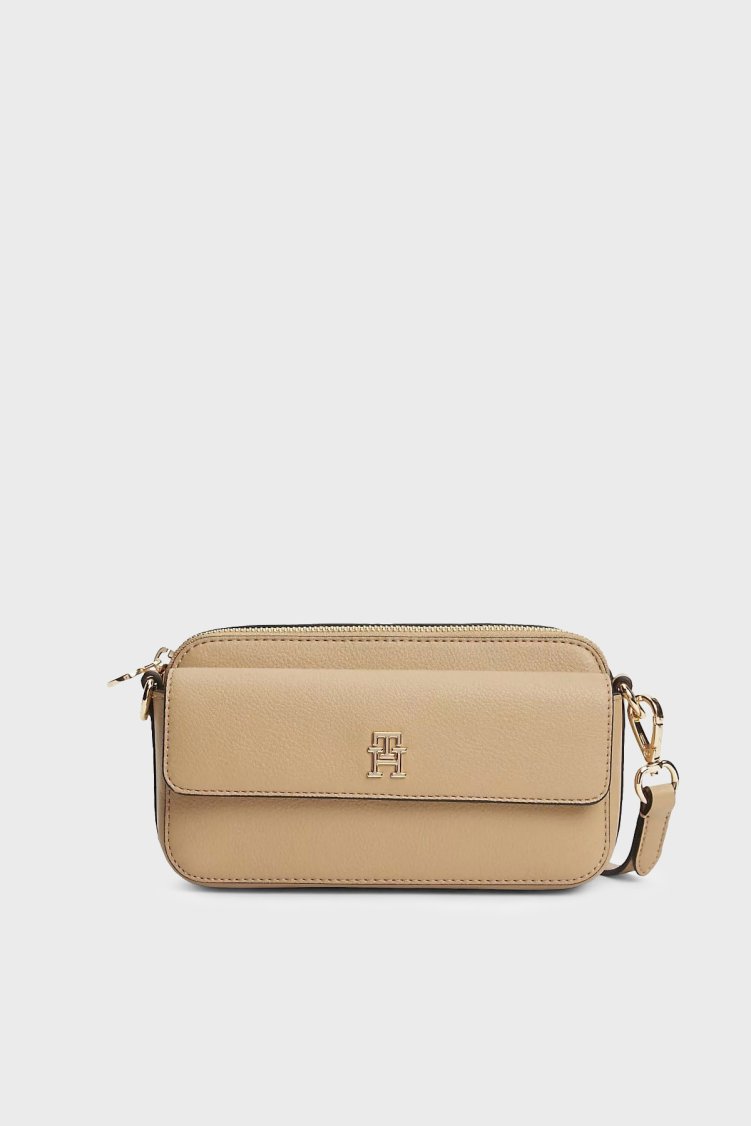 Tommy Hilfiger Logolu Çıkarılabilir Askılı Kadın Çanta AW0AW18721 RBL Koyu bej - Tommy Hilfiger