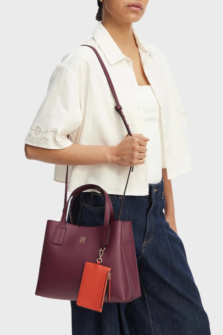 Tommy Hilfiger Logolu Çıkarılabilir Askılı Kadın Çanta AW0AW18722 GNE Bordo - Tommy Hilfiger (1)