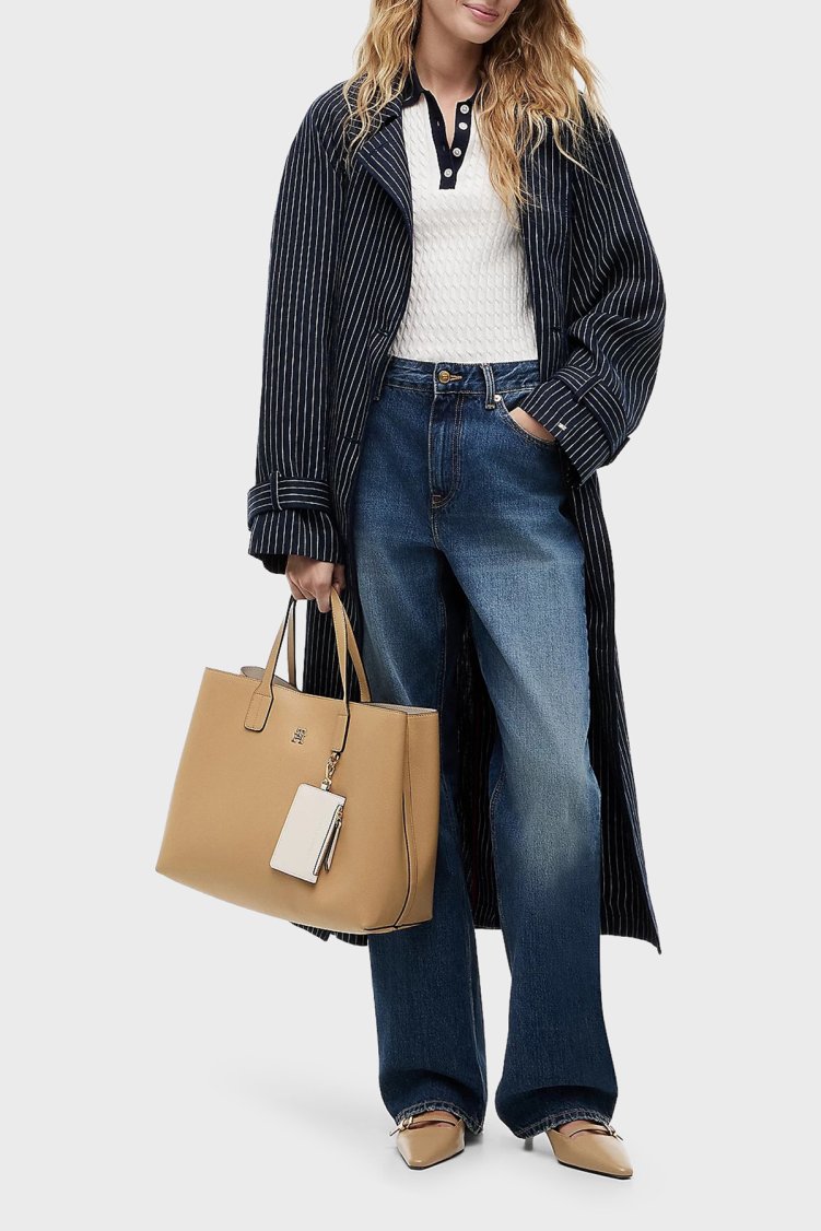 Tommy Hilfiger Logolu Çıkarılabilir Askılı Kadın Çanta AW0AW18722 RBL Koyu bej - Tommy Hilfiger (1)