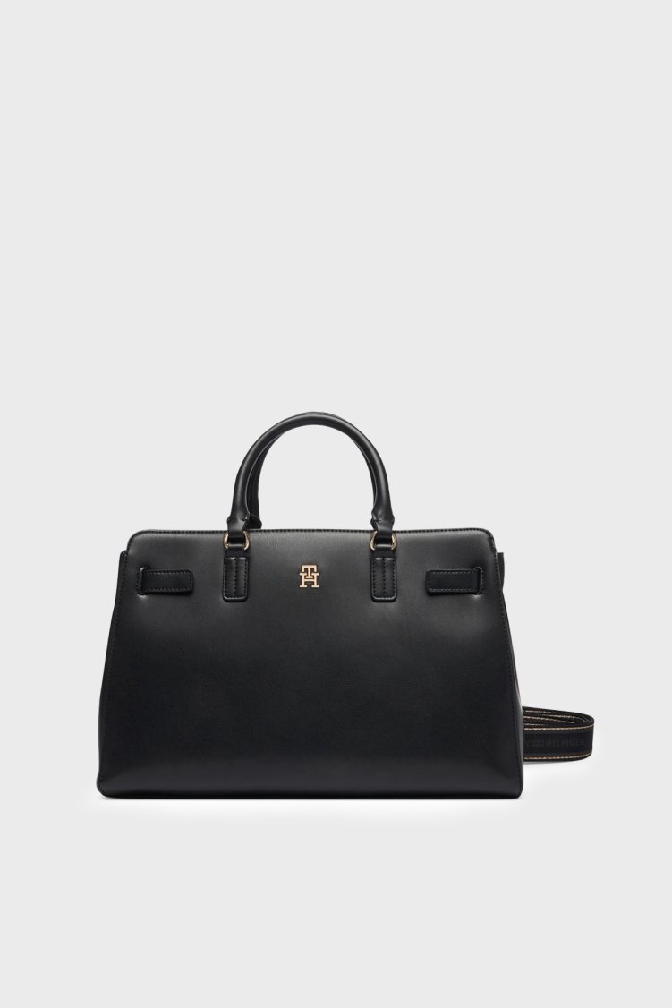 Tommy Hilfiger Logolu Çıkarılabilir Askılı Kadın Çanta AW0AW19067 BDS Siyah - Tommy Hilfiger