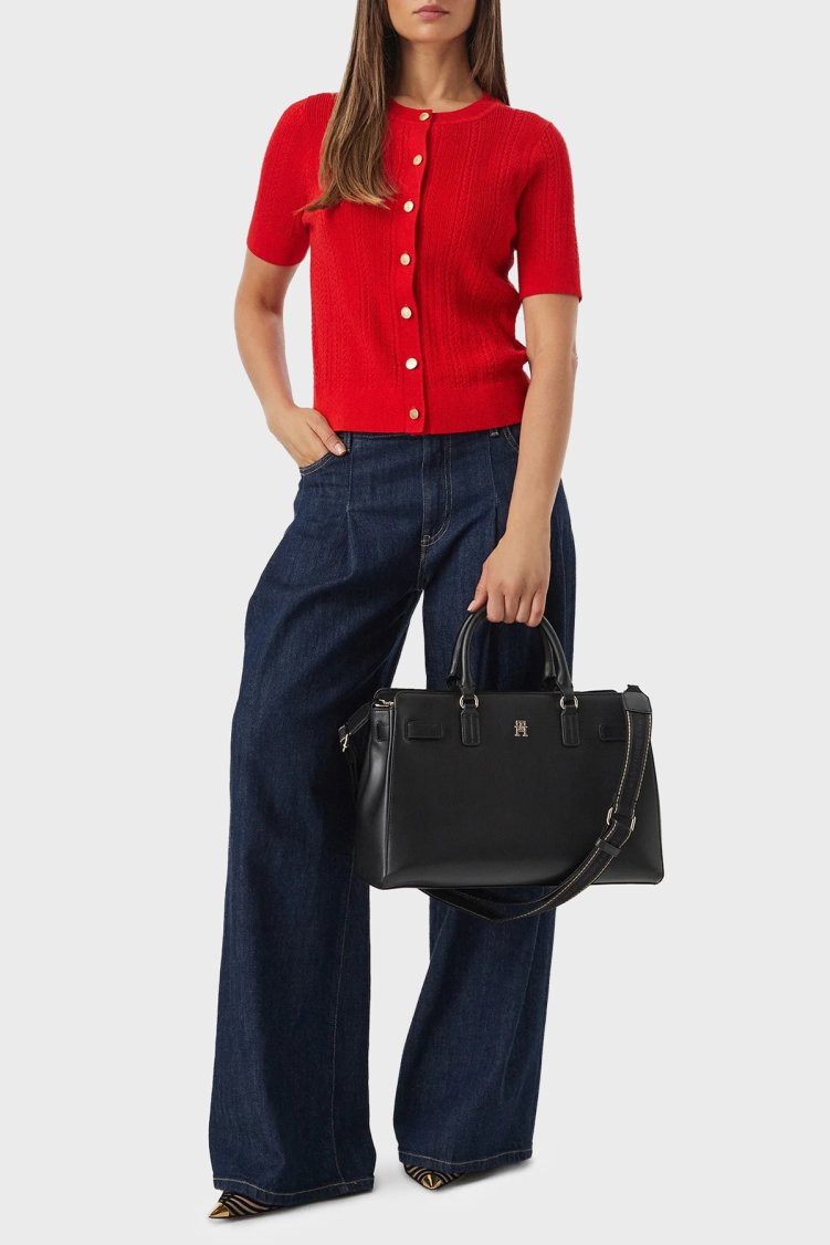 Tommy Hilfiger Logolu Çıkarılabilir Askılı Kadın Çanta AW0AW19067 BDS Siyah - Tommy Hilfiger (1)