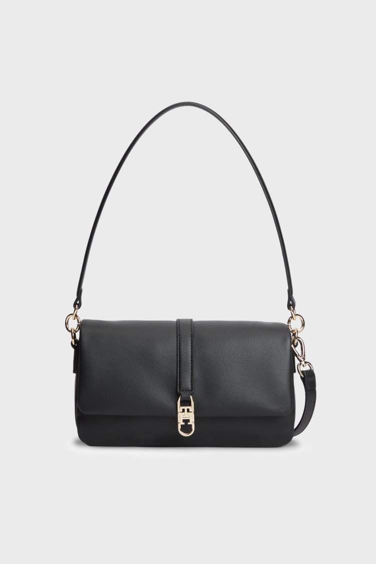 Tommy Hilfiger Logolu Çıkarılabilir Askılı Kadın Çanta AW0AW19195 BDS Siyah - Tommy Hilfiger
