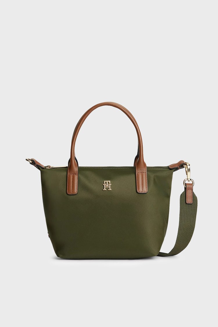 Tommy Hilfiger Logolu Çıkarılabilir Askılı Tote Kadın Çanta AW0AW17709 MRZ Koyu yeşil - Tommy Hilfiger