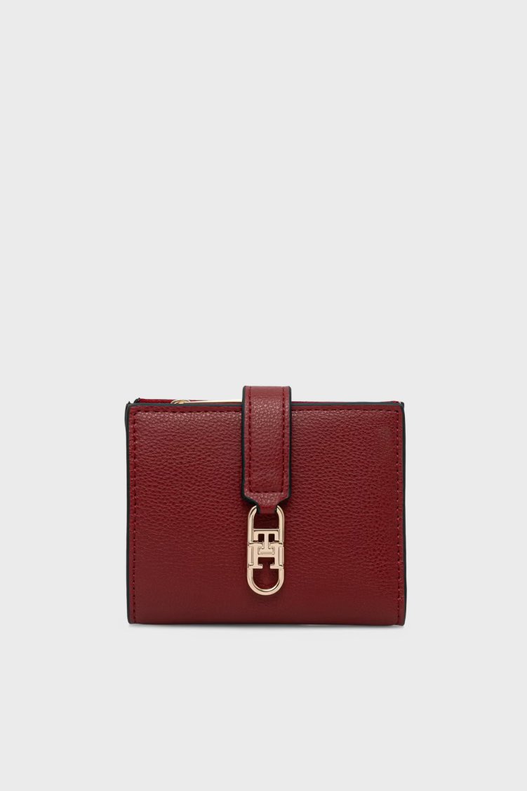 Tommy Hilfiger Logolu Çıtçıtlı Ve Fermuarlı Kadın Cüzdan AW0AW18934 XLI Kırmızı - Tommy Hilfiger