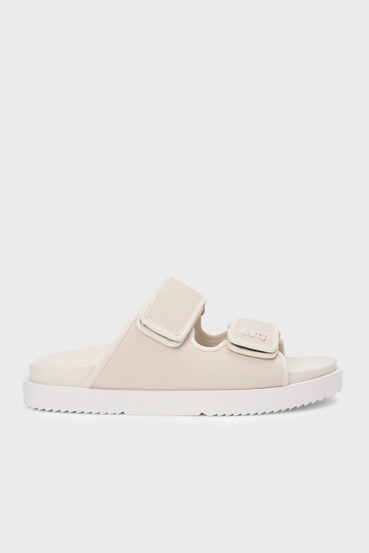 Tommy Hilfiger Logolu Deri Cırt Cırtlı Kadın Sandalet FW0FW09298 AEO BEJ - Tommy Hilfiger