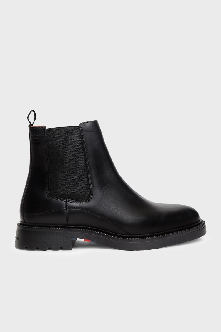 Tommy Hilfiger Logolu Deri Erkek Bot FM0FM05966 BDS Siyah - Tommy Hilfiger