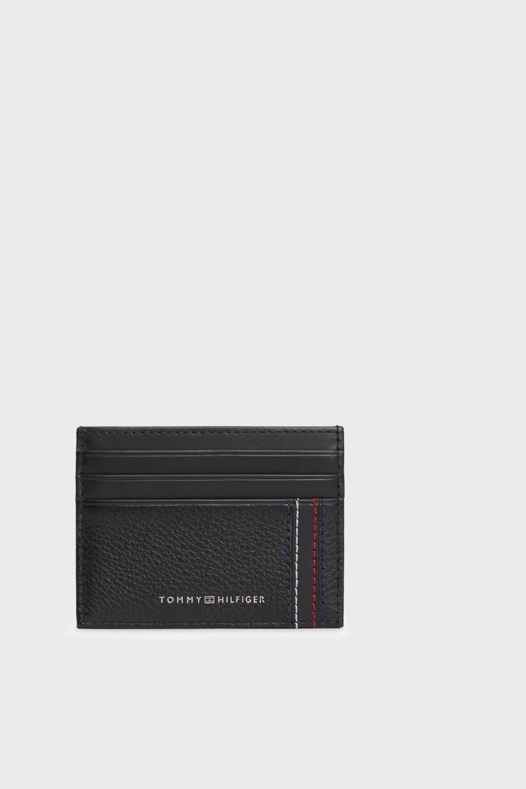 Tommy Hilfiger Logolu Deri Erkek Kartlık AM0AM14228 BDS SİYAH - Tommy Hilfiger