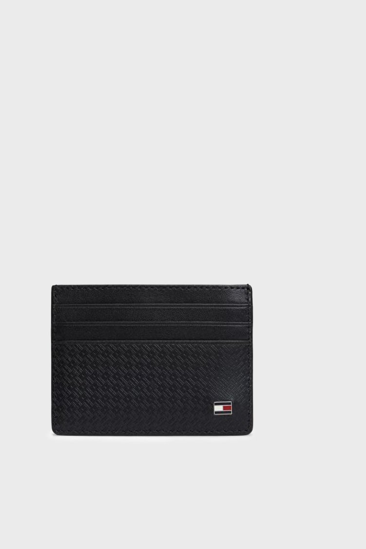 Tommy Hilfiger Logolu Deri Erkek Kartlık AM0AM14240 BDS SİYAH - Tommy Hilfiger