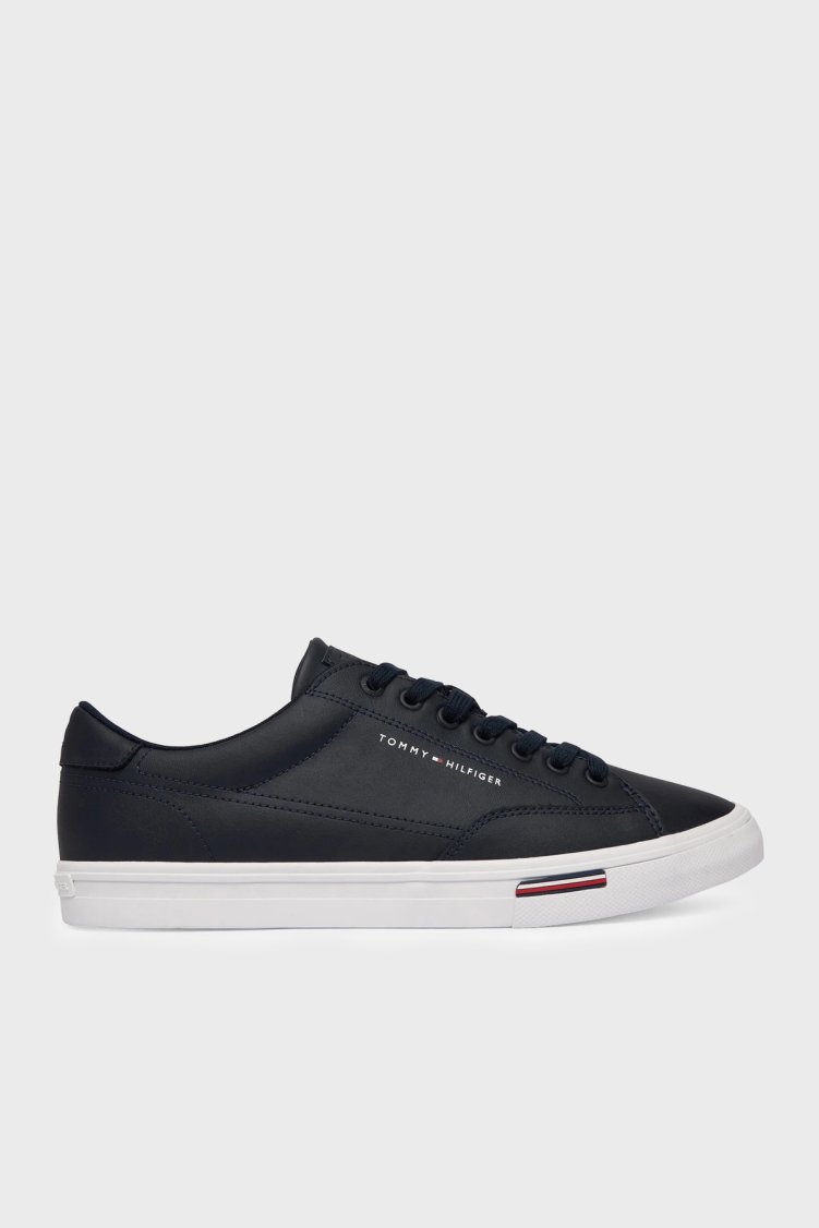 Tommy Hilfiger Logolu Deri Karışımlı Sneaker Erkek Ayakkabı FM0FM05814 DW5 LACİVERT - Tommy Hilfiger