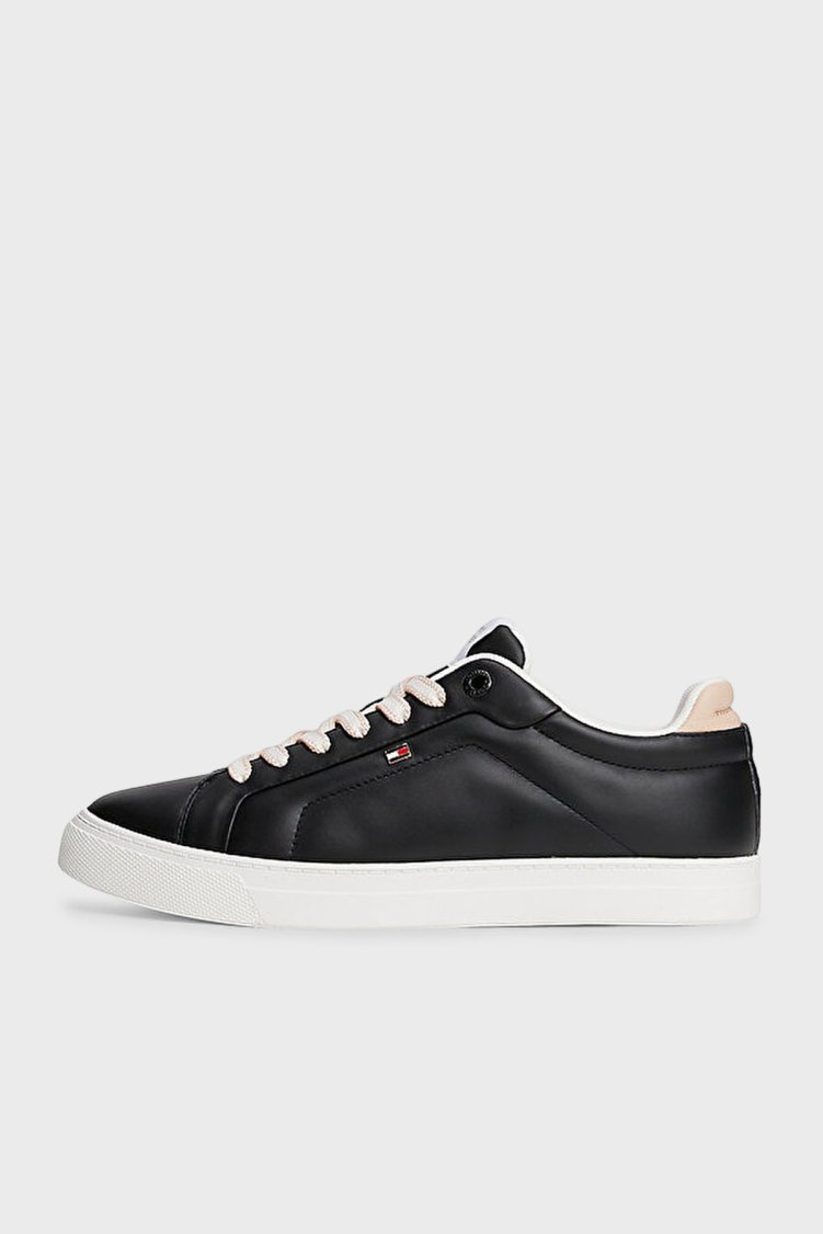 Tommy Hilfiger Logolu Deri Sneaker Kadın Ayakkabı FW0FW08815 BDS SİYAH - Tommy Hilfiger (1)