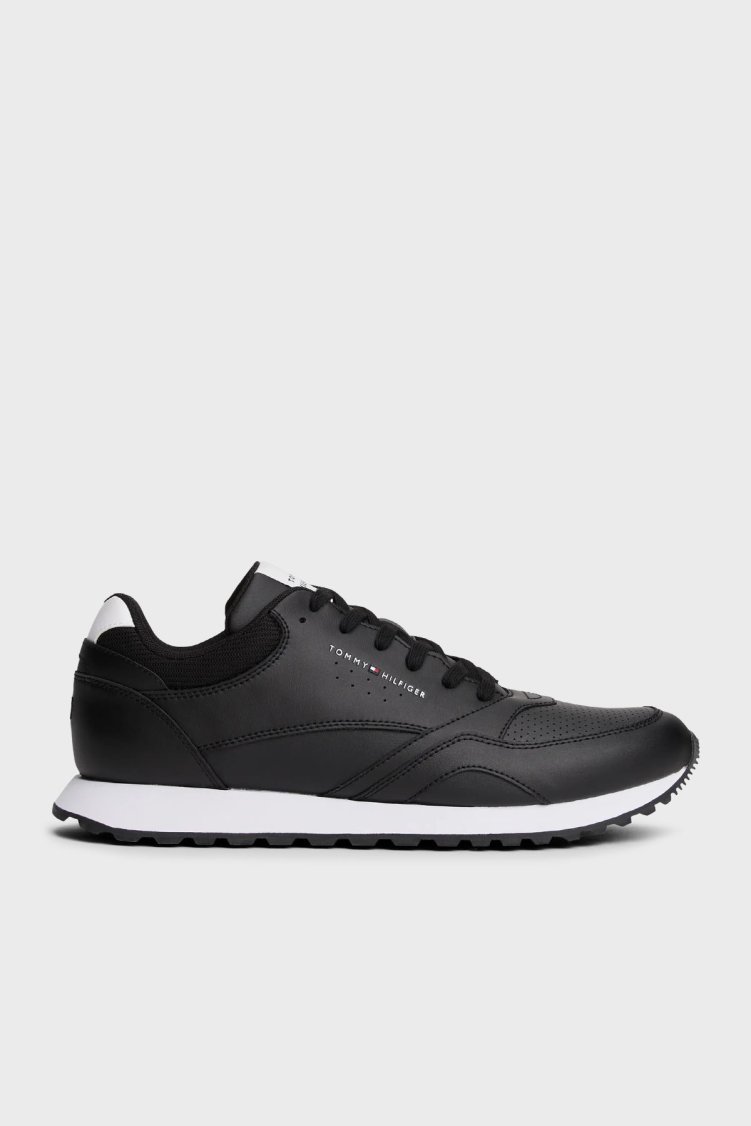 Tommy Hilfiger Logolu Deri Sneaker Erkek Ayakkabı FM0FM05512 0GX SİYAH - Tommy Hilfiger