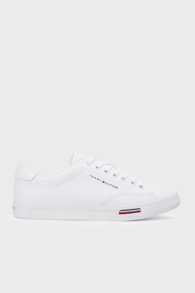 Tommy Hilfiger Logolu Deri Sneaker Erkek Ayakkabı FM0FM05814 YBS BEYAZ - Tommy Hilfiger