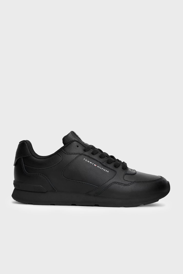 Tommy Hilfiger Logolu Deri Sneaker Erkek Ayakkabı FM0FM05906 BDS Siyah - Tommy Hilfiger