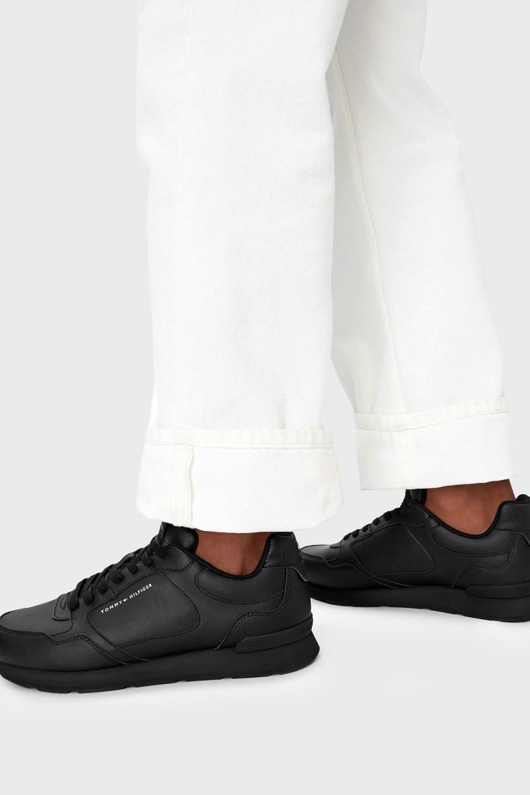 Tommy Hilfiger Logolu Deri Sneaker Erkek Ayakkabı FM0FM05906 BDS Siyah - Tommy Hilfiger (1)