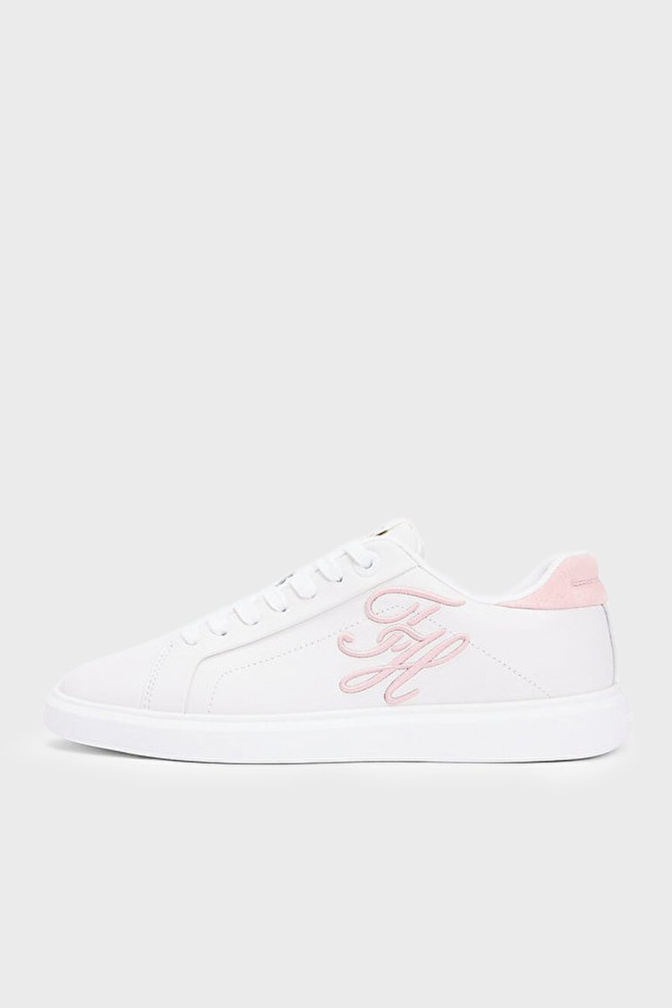 Tommy Hilfiger Logolu Deri Sneaker Kadın Ayakkabı FW0FW09363 02Y BEYAZ-PEMBE - Tommy Hilfiger (1)