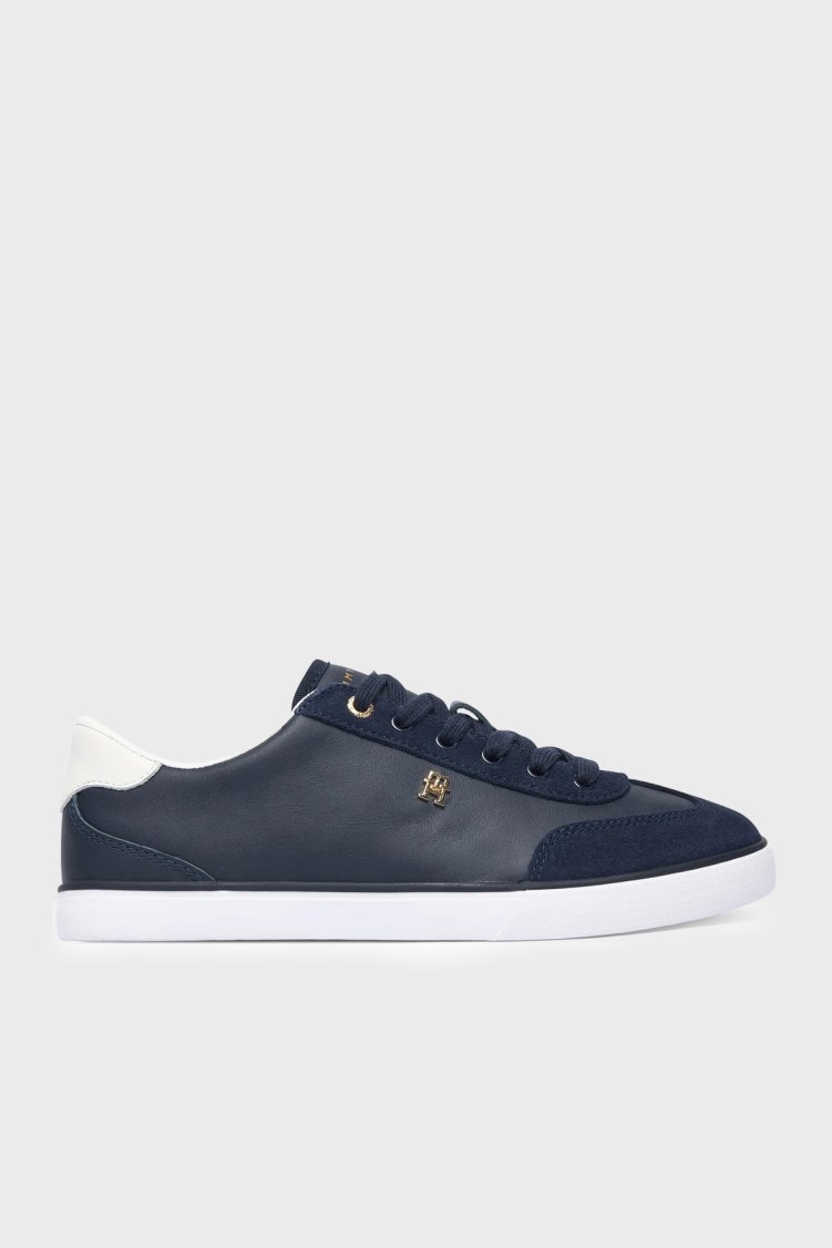 Tommy Hilfiger Logolu Deri Sneaker Kadın Ayakkabı FW0FW09391 DW6 Lacivert - Tommy Hilfiger