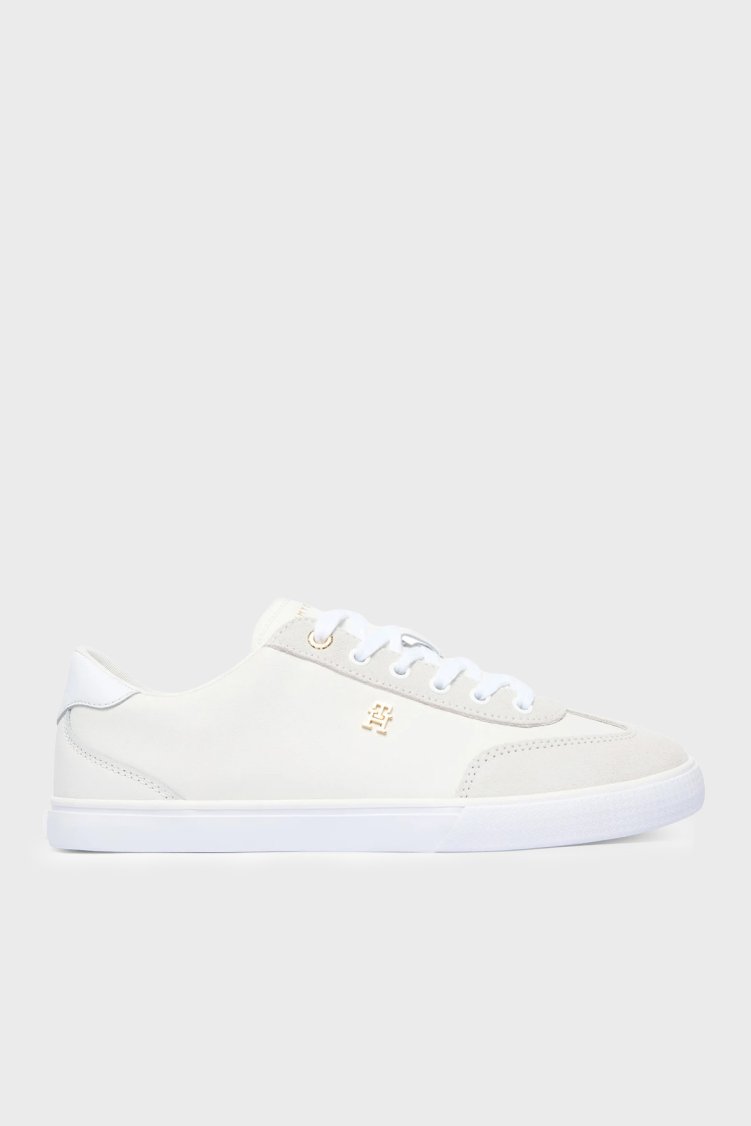 Tommy Hilfiger Logolu Deri Sneaker Kadın Ayakkabı FW0FW09391 YBL Beyaz - Tommy Hilfiger