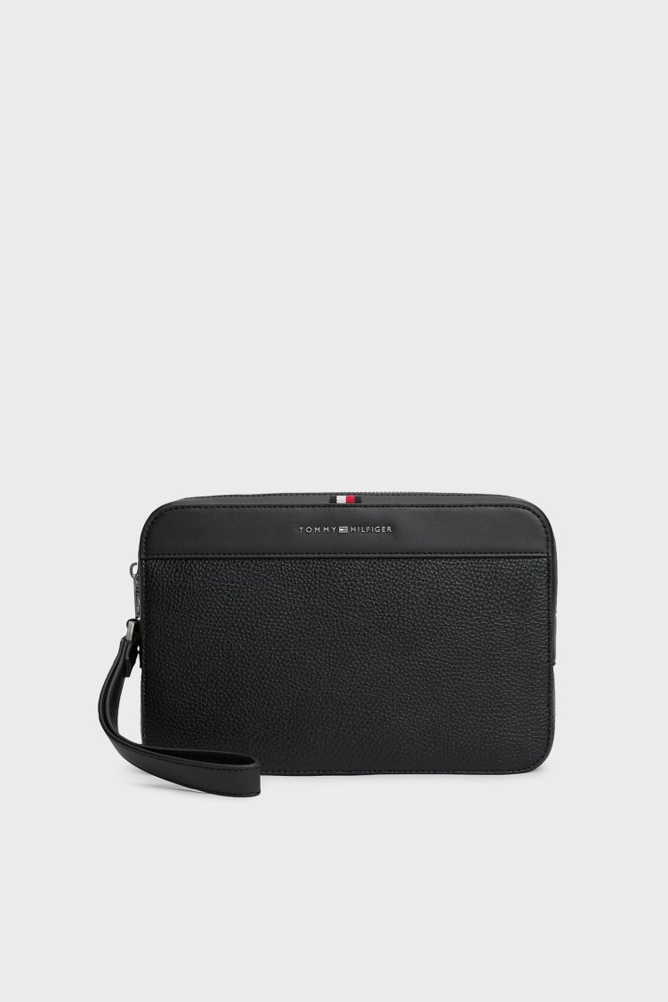 Tommy Hilfiger Logolu Fermuarlı Aksesuar Erkek Çanta AM0AM14822 BDS Siyah - Tommy Hilfiger
