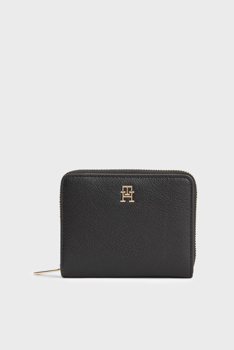 Tommy Hilfiger Logolu Fermuarlı Kadın Cüzdan AW0AW18475 BDS Siyah - Tommy Hilfiger