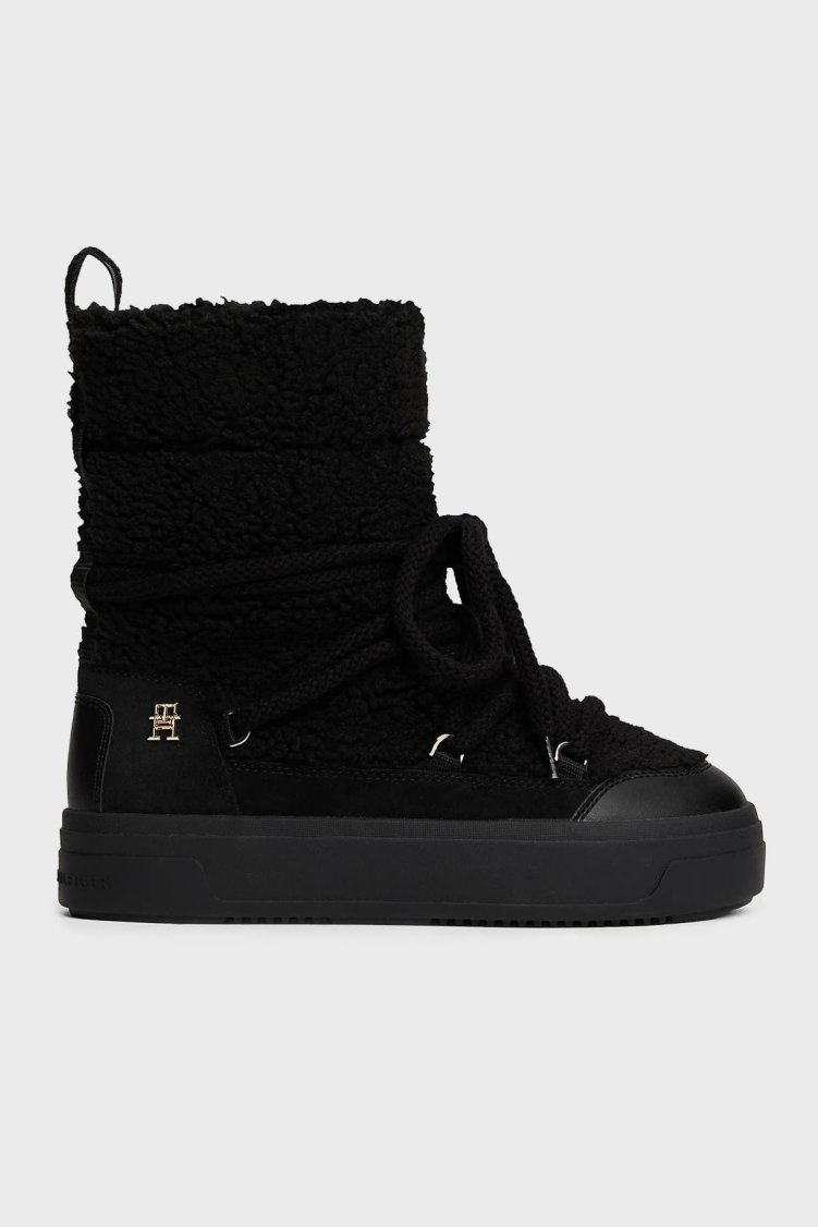 Tommy Hilfiger Logolu Kalın Tabanlı Bağcıklı Kadın Kar Botu FW0FW08252 BDS SİYAH - Tommy Hilfiger