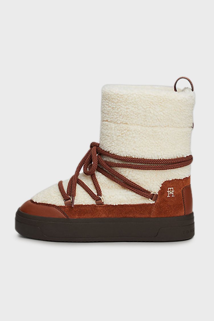 Tommy Hilfiger Logolu Kalın Tabanlı Bağcıklı Kadın Kar Botu FW0FW08252 GPK KREM-KAHVE - Tommy Hilfiger (1)
