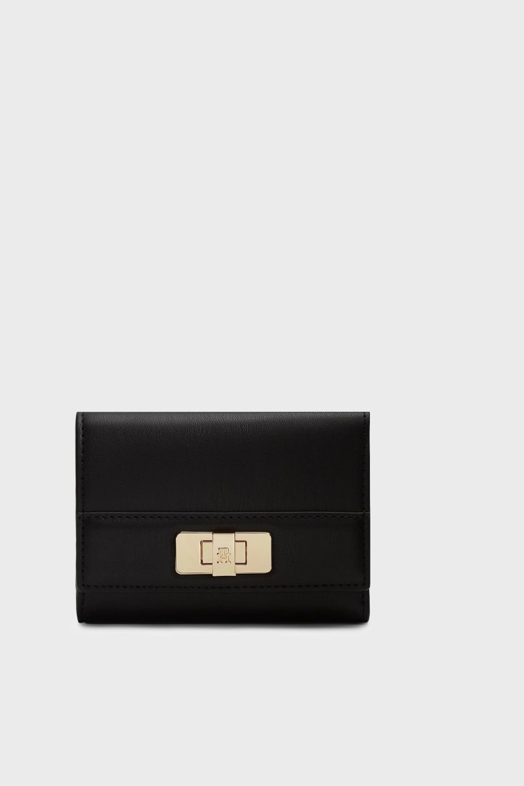 Tommy Hilfiger Logolu Kilitli Kadın Cüzdan AW0AW18703 BDS Siyah - Tommy Hilfiger