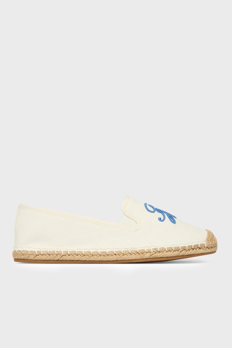 Tommy Hilfiger Logolu Nakış İşlemeli Kanvas Espadril Kadın Ayakkabı FW0FW09240 YBL Beyaz - Tommy Hilfiger
