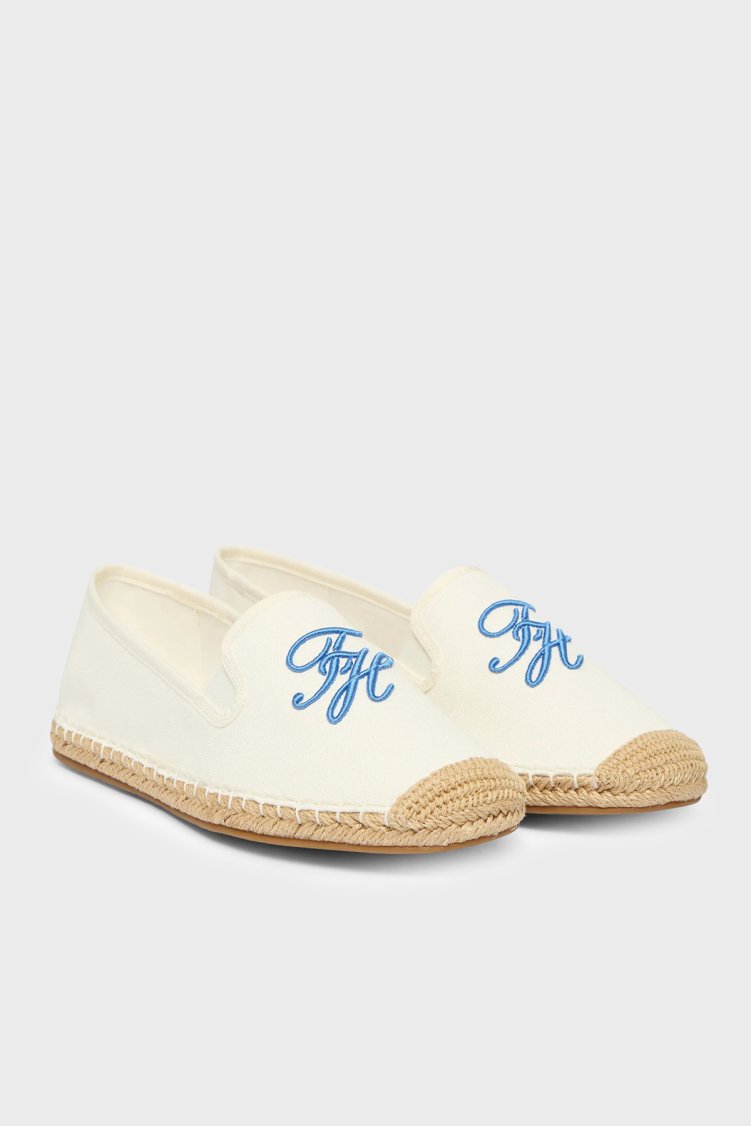 Tommy Hilfiger Logolu Nakış İşlemeli Kanvas Espadril Kadın Ayakkabı FW0FW09240 YBL Beyaz - Tommy Hilfiger (1)