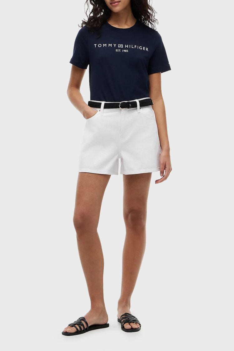 Tommy Hilfiger Logolu Pamuklu Regular Fit Bisiklet Yaka Kadın T Shirt WW0WW40276 C1G LACİVERT - Tommy Hilfiger (1)