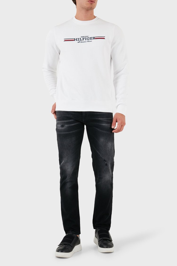 Tommy Hilfiger Logolu Pamuklu Regular Fit Bisiklet Yaka Erkek Sweat MW0MW35530 YBR BEYAZ - Tommy Hilfiger (1)