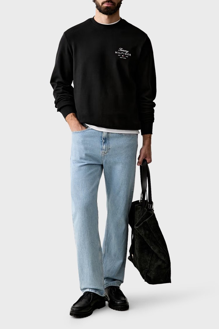 Tommy Hilfiger Logolu Pamuklu Regular Fit Bisiklet Yaka Erkek Sweat MW0MW43218 BDS Siyah - Tommy Hilfiger (1)