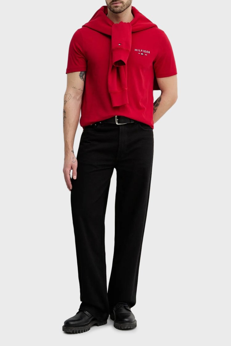 Tommy Hilfiger Logolu Pamuklu Regular Fit Bisiklet Yaka Erkek T Shirt MW0MW41456 XLD Kırmızı - Tommy Hilfiger (1)