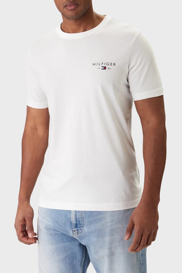 Tommy Hilfiger Logolu Pamuklu Regular Fit Bisiklet Yaka Erkek T Shirt MW0MW41456 YBR Beyaz - Tommy Hilfiger