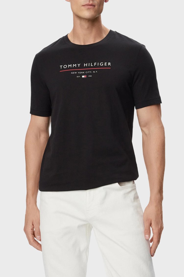 Tommy Hilfiger Logolu Pamuklu Regular Fit Bisiklet Yaka Erkek T Shirt MW0MW44359 BDS Siyah - Tommy Hilfiger